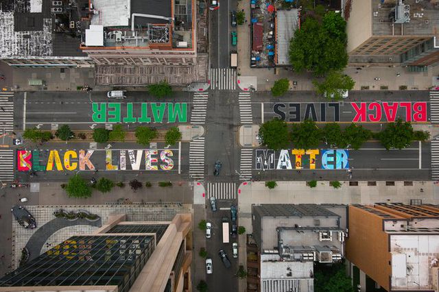 The Black Lives Matter street mural in Harlem
